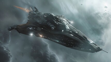 Futuristic glittering in space on black background.