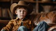© Justlight - A little boy dressed up in a cowboy hat and boots eagerly awaits the start of the film ready to be transported to the Wild West.