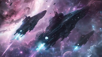Futuristic glittering in space on black background.