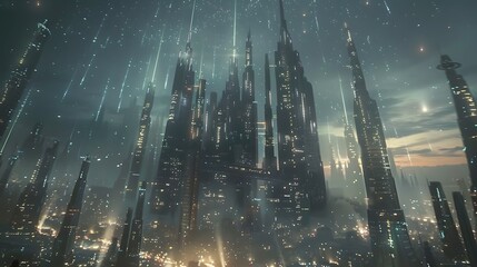 Futuristic glittering in space on black background.