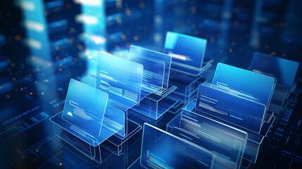 Abstract network grid with files and folders, futuristic software interface, digital document management system, store, search and organize documents, corporate business, paperless office,futuristic,
