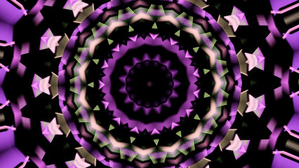 Poster - Abstract motion of kaleidoscope with geometric pattern. Animation. Ornamental mandala with repeating fractal shapes.