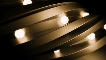 Poster - Glowing balls move along lines. Design. Balls move and illuminate folds of spiral. Glowing balls move in spiral tunnel