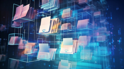Poster - abstract network grid with files and folders, futuristic software interface, digital document manage