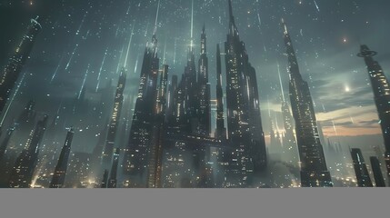 Futuristic glittering in space on black background.