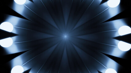 Poster - Pulsating hypnotic animation in center. Design. Dark background rays with pulsating luminous pulses. Moving luminous pulses on rays of hypnotic animation