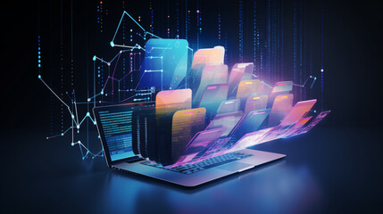Poster - abstract network grid with files and folders, futuristic software interface, digital document manage