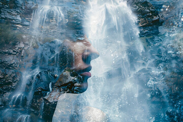 Wall Mural - double exposure portrait of women with nature