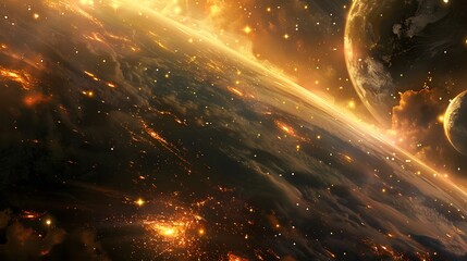 Futuristic glittering in space on black background.