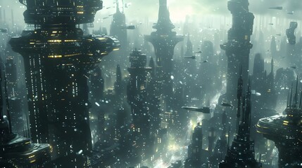 Futuristic glittering in space on black background.