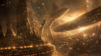 Futuristic glittering in space on black background.