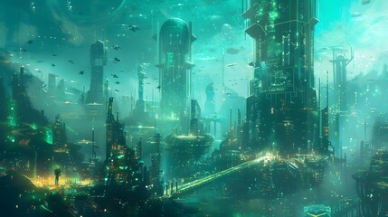 Futuristic glittering in space on black background.