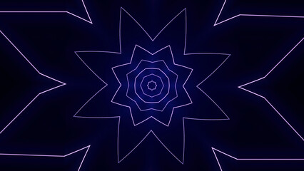 Poster - Geometric floral pattern with flashing movements. Animation. Cyber pattern with geometric lines on black background. Moving geometric pattern with hypnotic effect on black background
