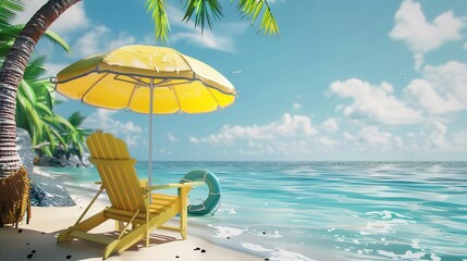 Wall Mural - Serene Tropical Paradise: Golden Beach Bliss Under Azure Skies