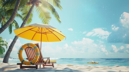 Wall Mural - Serene Tropical Paradise: Golden Beach Bliss Under Azure Skies