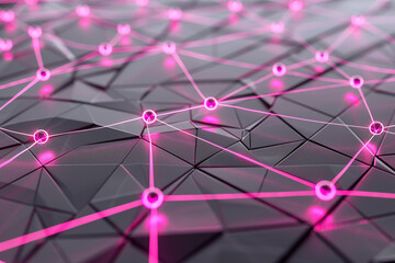 Wall Mural - Efficient logistics systems depicted with magenta connections on gray matrix.