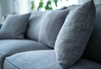 Canvas Print - Close up of minimalistic warm grey sofa