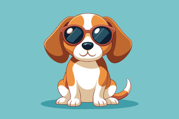 Wall Mural - Dog sitting with glasses cartoon vector art and illustration