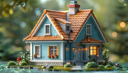 Poster - Pastel colored 3D house 