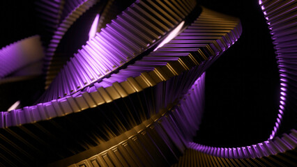 Poster - Colorful metal spiral rotating in space. Design. 3D model of abstract spiral rotating in space. Rotating twisted structure made of metal lines