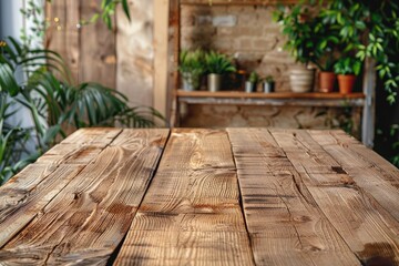 Sticker - Empty corner of rustic wooden table in living room background