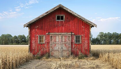 Canvas Print - Red house in real estate property 