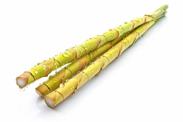 Wall Mural - Fresh sugar cane with water drops on white background