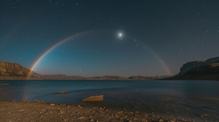 Wall Mural - a celestial wonder captured in a moment a moonbow stretches across the night sky its beauty rivaling