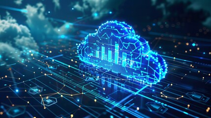 Poster - Dark Blue Background Cloud Computing Concept