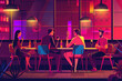 © Warunporn - Employees meeting after work at pub. Happy friends celebrating in nightclub. Cheerful multi ethnic friends spend weekend evening, hangout on holiday.