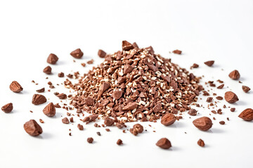 Poster - Crumbled Chocolate and Nuts on White Background