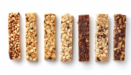 Sticker - Granola bars on white background copy space Healthy homemade snack granola superfood bars