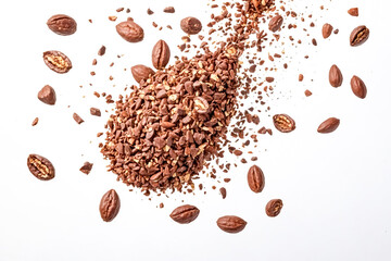 Pecan Nuts in Motion on White Background
