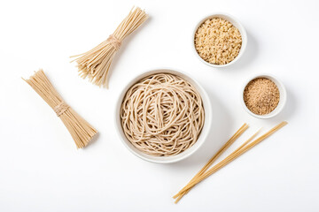 Wall Mural - Raw udon noodles and ingredients for a simple asian dish