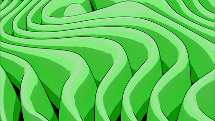 Poster - Green cartoon style flowing folds. Design. Endless bending and waving cloth.