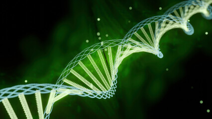 Poster - Glowing dna spiral in rotation. Design. Rotating spiral with colored glow. Beautiful animation of glowing dna spirals with super genes