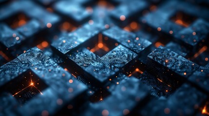 Poster - Futuristic Geometric Grid Pattern. Futuristic abstract background showcasing a geometric grid pattern with glowing elements, creating a high-tech and intricate design.