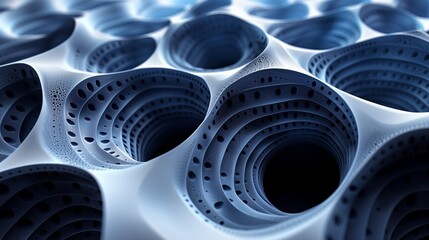 Poster - Abstract Blue Organic Structures. Abstract background featuring intricate blue organic structures with porous textures, creating a futuristic and sci-fi inspired visual.