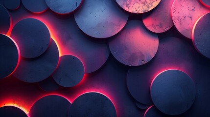 Poster - Neon Circles on Dark Abstract Background. Captivating abstract background with neon circles in vibrant pink and blue against a dark surface, creating a bold and modern design.