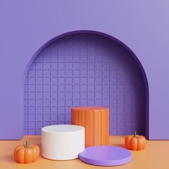 Wall Mural - halloween soft pastel 3d podium display. Halloween promotion 3d render podium display