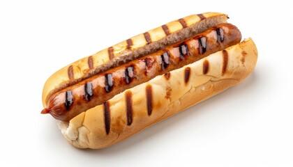 Wall Mural - Grilled sausage on white background seen from above