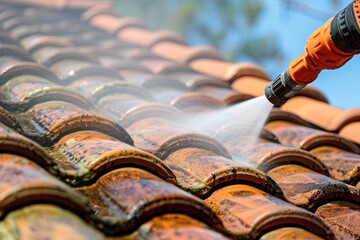 Wall Mural - High pressure cleaning for roofs