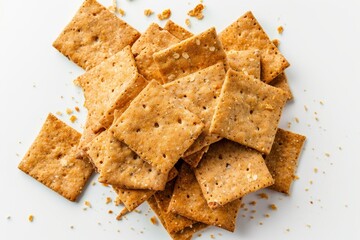 Poster - Overhead shot of whole wheat cracker on white background