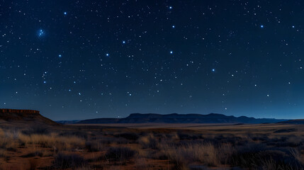 Wall Mural - A starry night sky with a large mountain range in the background