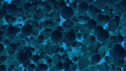 Poster - Abstract blue bubbles motion background. Design. Floating abstract blue spherical objects.