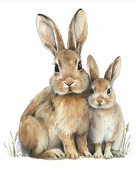 Poster - Rabbit Family Watercolor Illustration