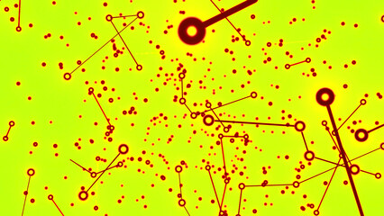 Fototapete - Abstract technology background with red animated lines and dots. Design. Geometrical backdrop with flying connections.