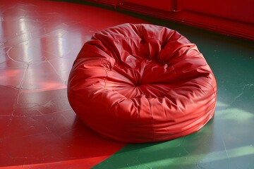 Wall Mural - Red circular chair cushion on green floor