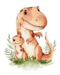 Sticker - Cute Trex and Baby Illustration