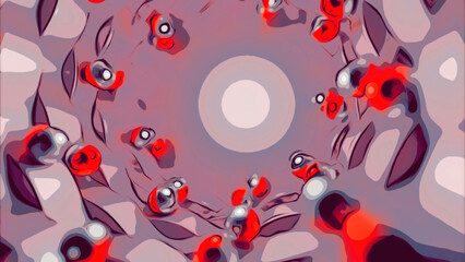 Poster - Colorful magical hypnotic corridor rolling pearls. Design. 3D bending ribbons and spheres.